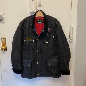 BARBOUR England Union Jack Waxed Cotton Jacket Black - Size Large